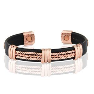 Solid Copper Leatherette Magnetic Bracelet elegant Cuff Bangle